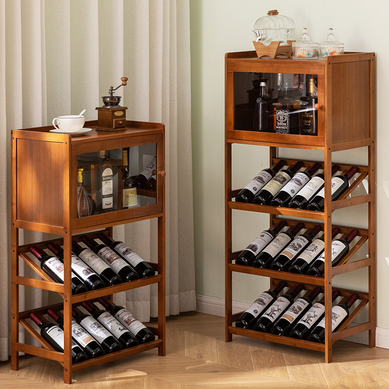 Home Bar Shelf - Katı Bambu Şarap Rafı 3/4-Katmanlı Zemin