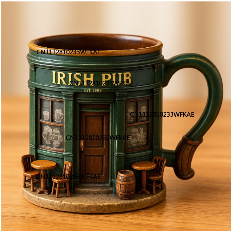Home Bar And Coffee - 3D İrlanda Pub Desenli Paslanmaz Çelik