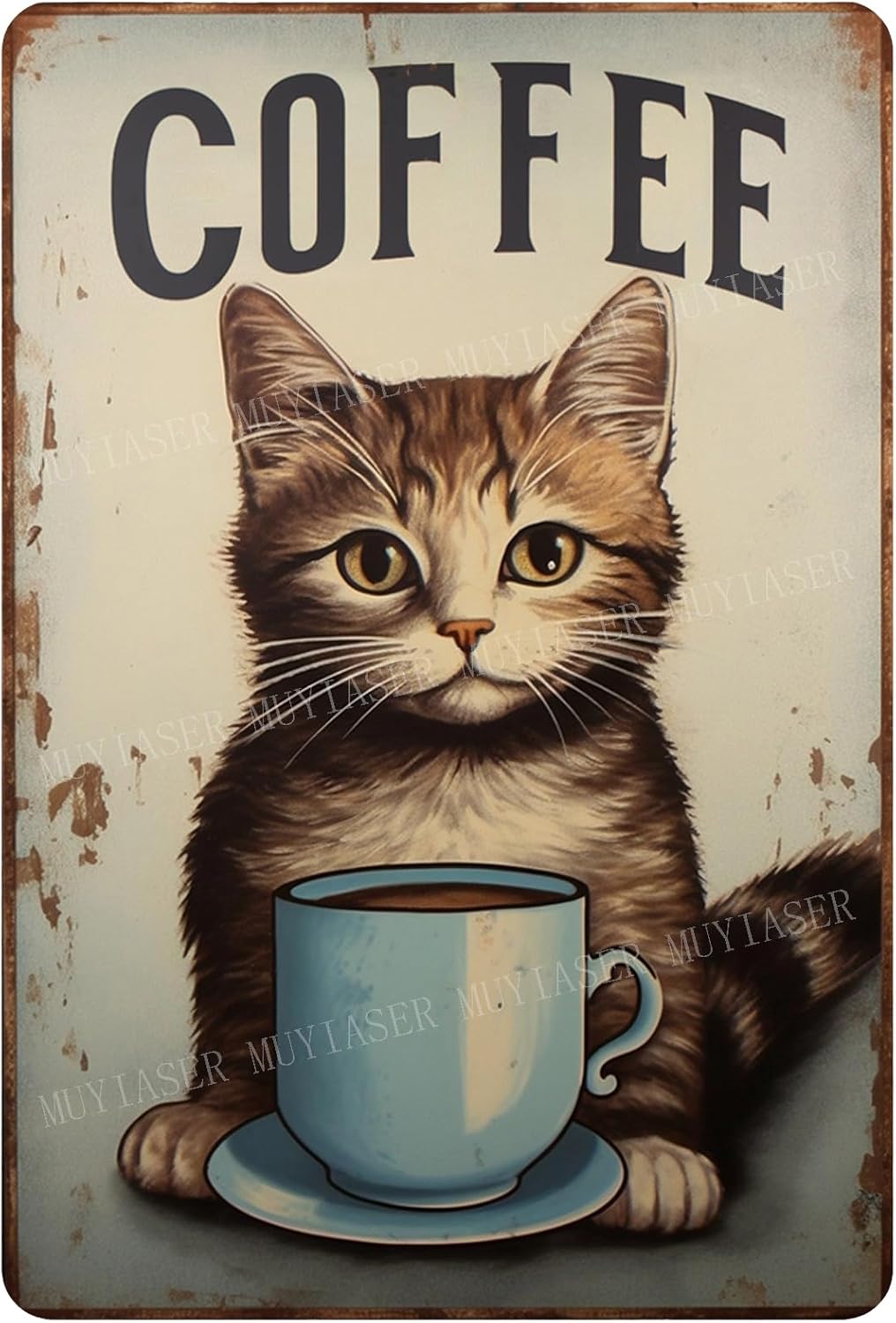 Home Bar And Coffee - Metal tabelalar kedi kahve retro tabela